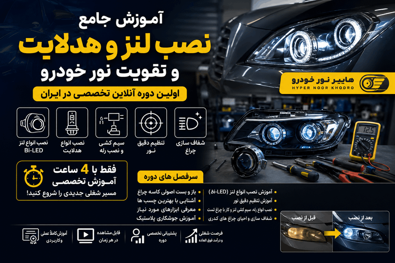 آموزش نصب لنز و هدلایت خودرو | اولین دوره آنلاین تقویت نور خودرو در ایران